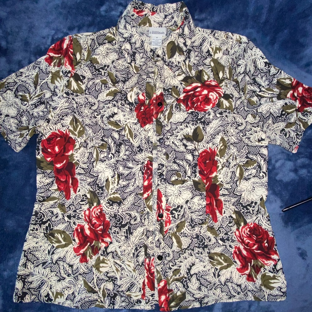Red Rose and Lace Bottom Down Blouse